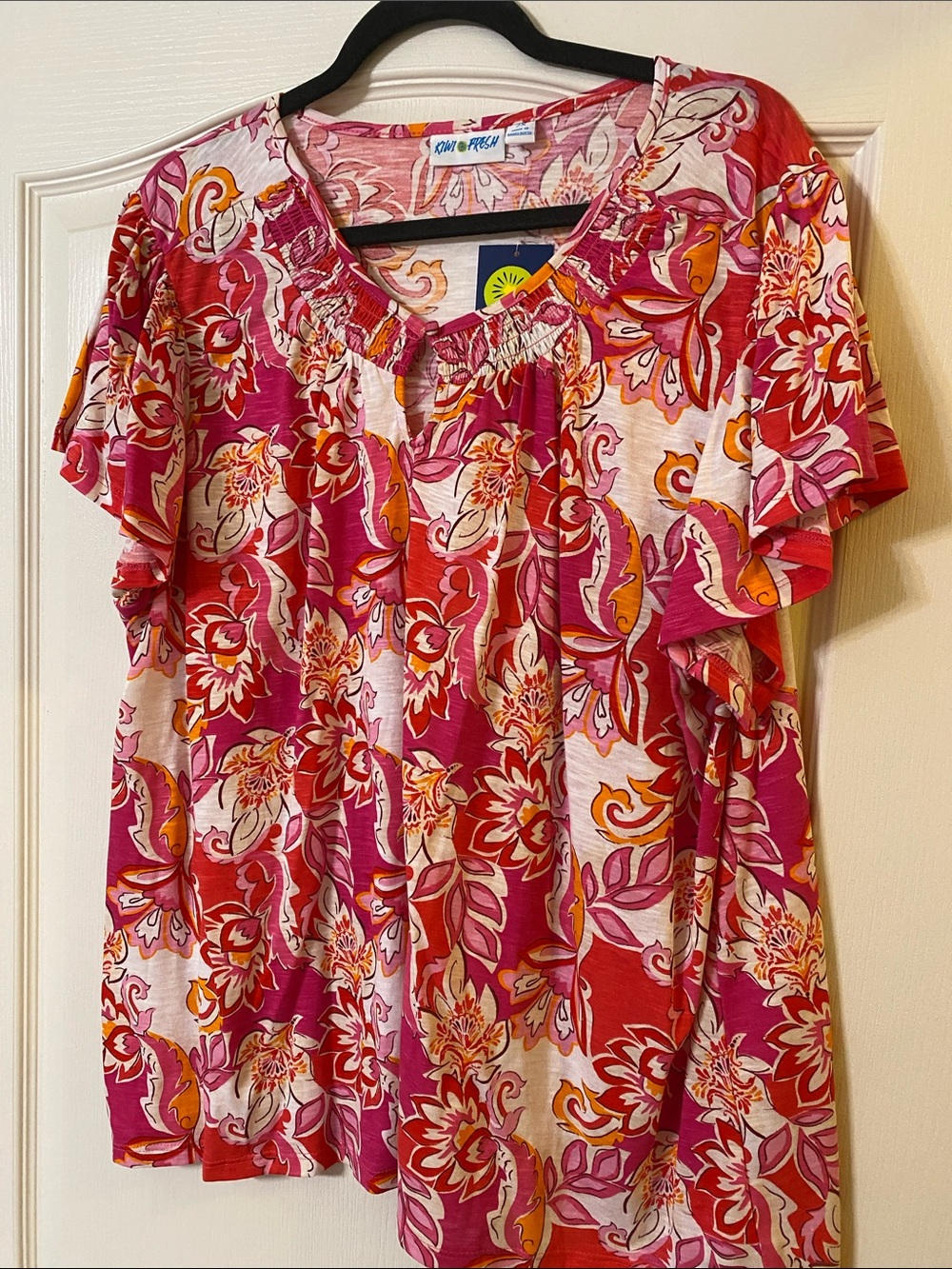 Floral Scoop Neck Blouse in Pink & Orange by